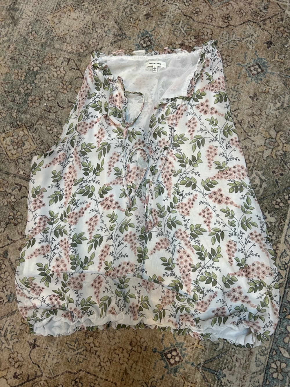 Max Studio White Floral Tie-Neck Camisole with Pink & Green